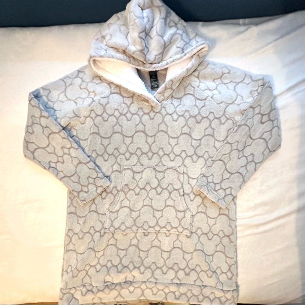 DISNEY Hoodie Robe Women XL Gray Sleepwear Fleece Lounge Oversized MICKEY MOUSE